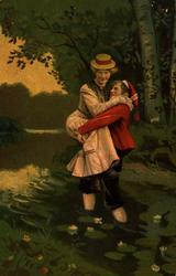 Postkort. Jule- og nyttårshilsen. Sommermotiv. Skog.
Flørte