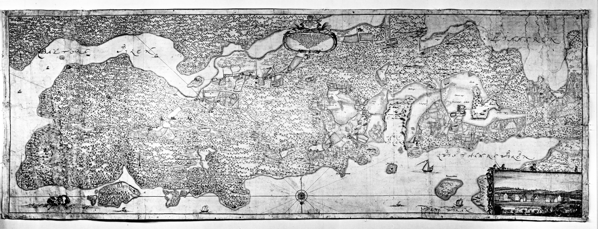 Helbild av karta från 1665 över Björnö, Frötuna socken, Uppland. Inv.nr NM.0145879