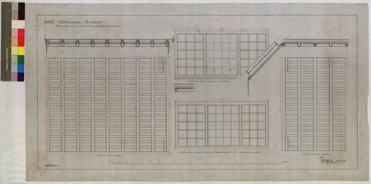No 47 Nordiska Museet. Ritning till tak öfver andra galleriet