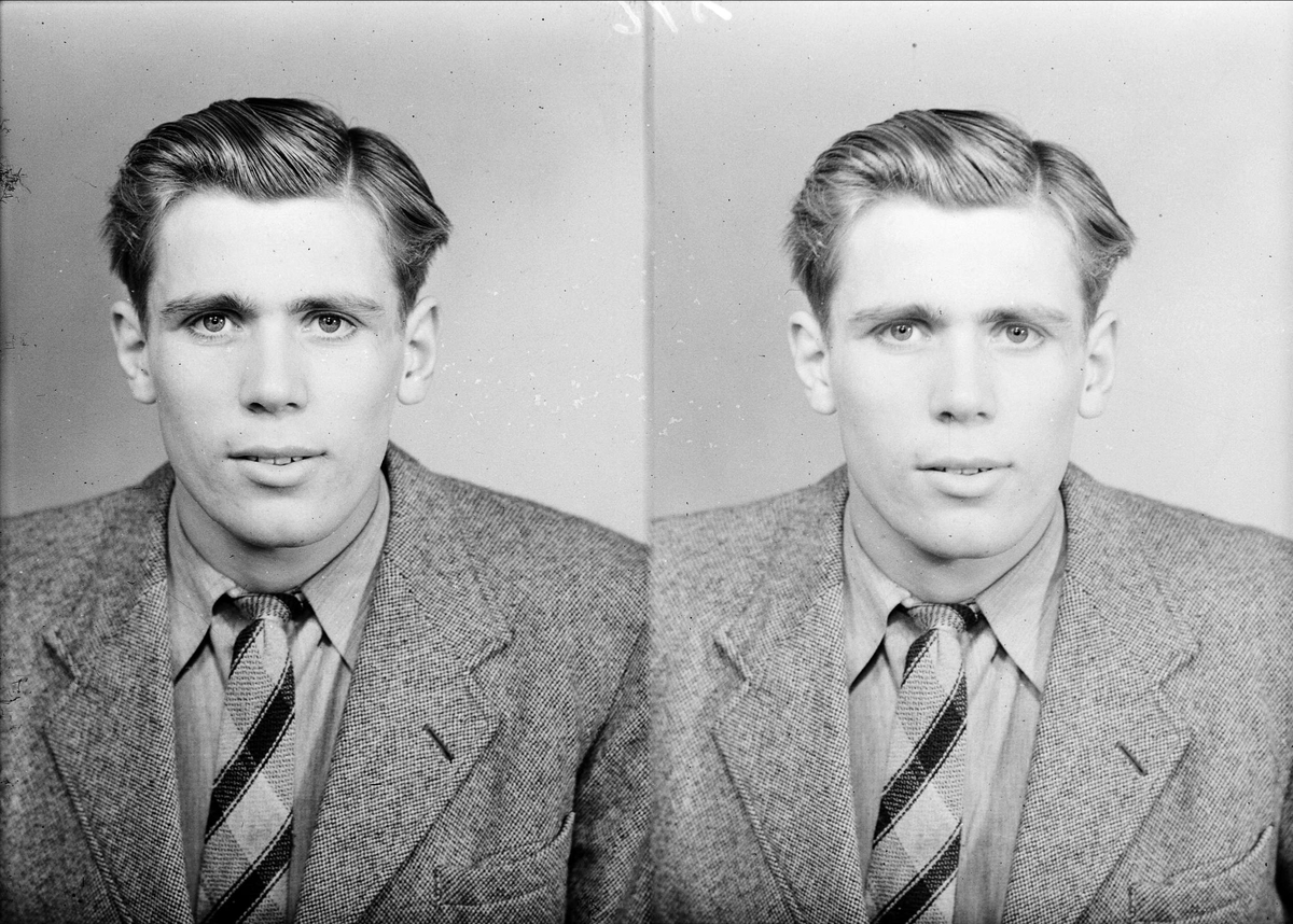 Ateljéporträtt - ung man, förmodligen Lennart Hiller, Bergsbrunna, Uppsala september 1948