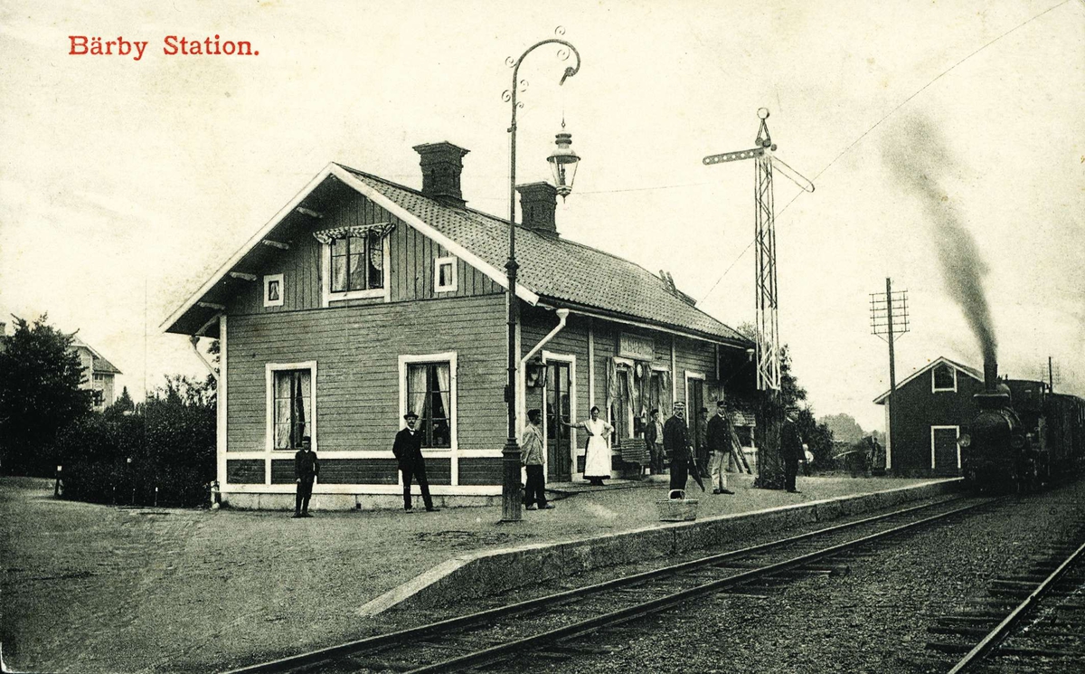 Vykort - Bärby järnvägsstation, Funbo socken,  Uppland