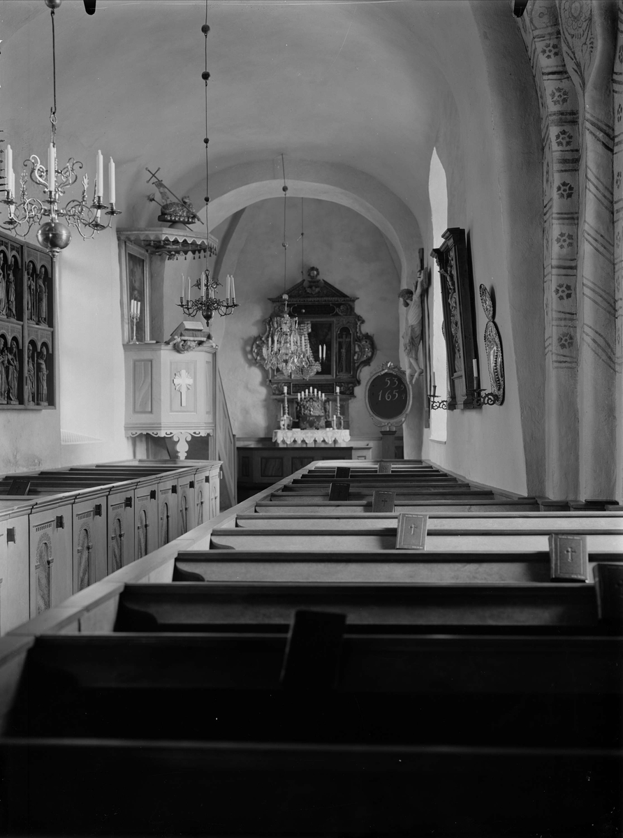 Interiör i Vidbo kyrka, Vidbo socken, Uppland 1934