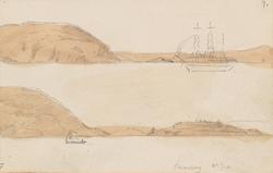 Fra Drøbaksundet; Oscarsborg festning [Tegning]