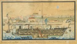 Prospect af fangeskibet Samson i Gillinghams Bay wed Chattam