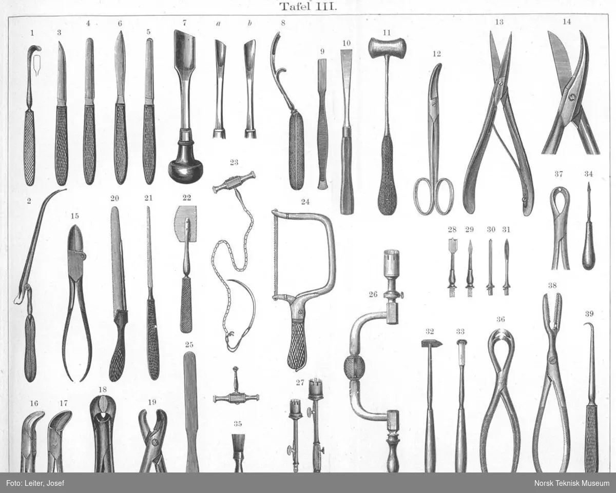 Kirurgiinstrumenter fra Leiters katalog, Wien 1870, Tafel 3