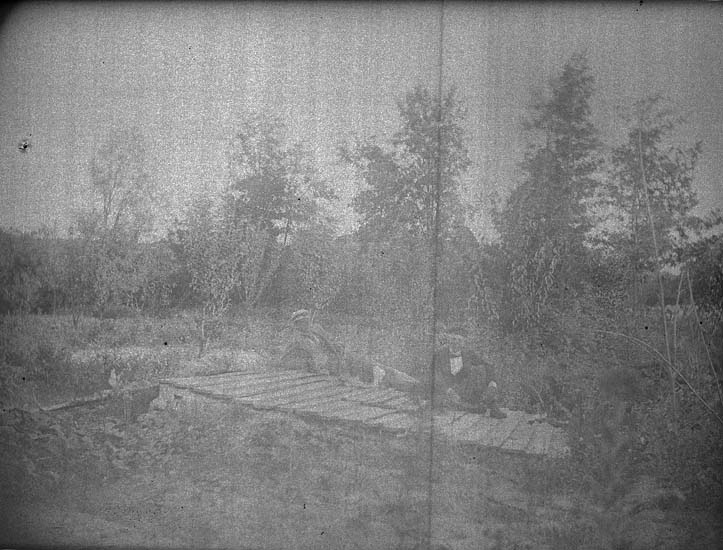 Enligt text som medföljde bilden: "Lunnevik. Valter och Hjalmar på brunnen 1897."