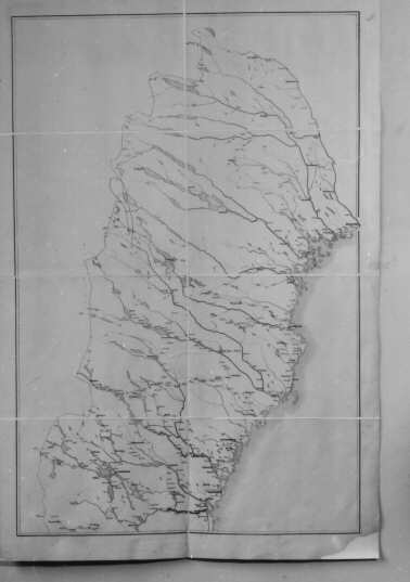 Postkarta över Sverige, utgiven 1873. Kartan visar norra Sverige. Tillverkad i papper, uppfordrat på väv.