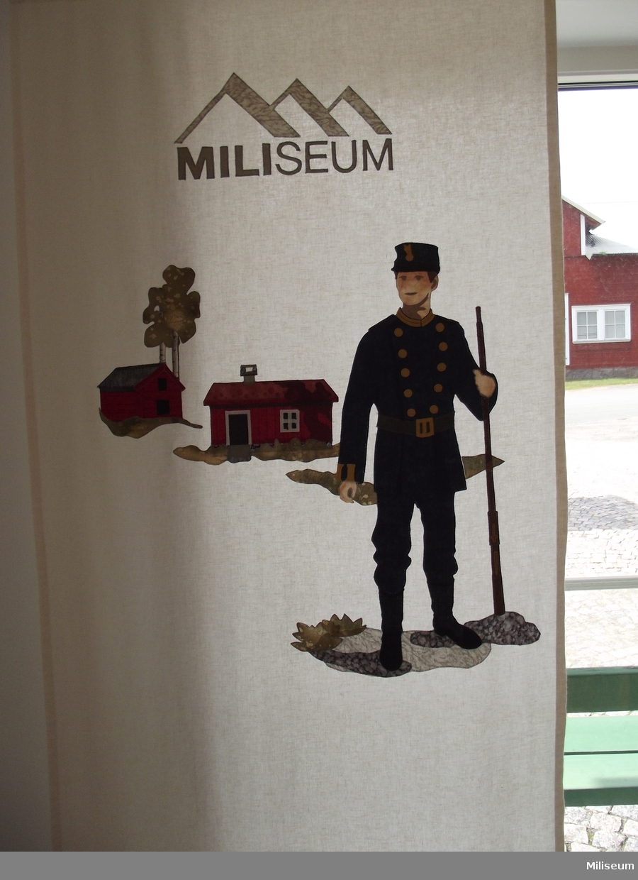 Tre stycken soldatgardiner med olika motiv, tillverkade av Solbritt Eriksson, 2013.