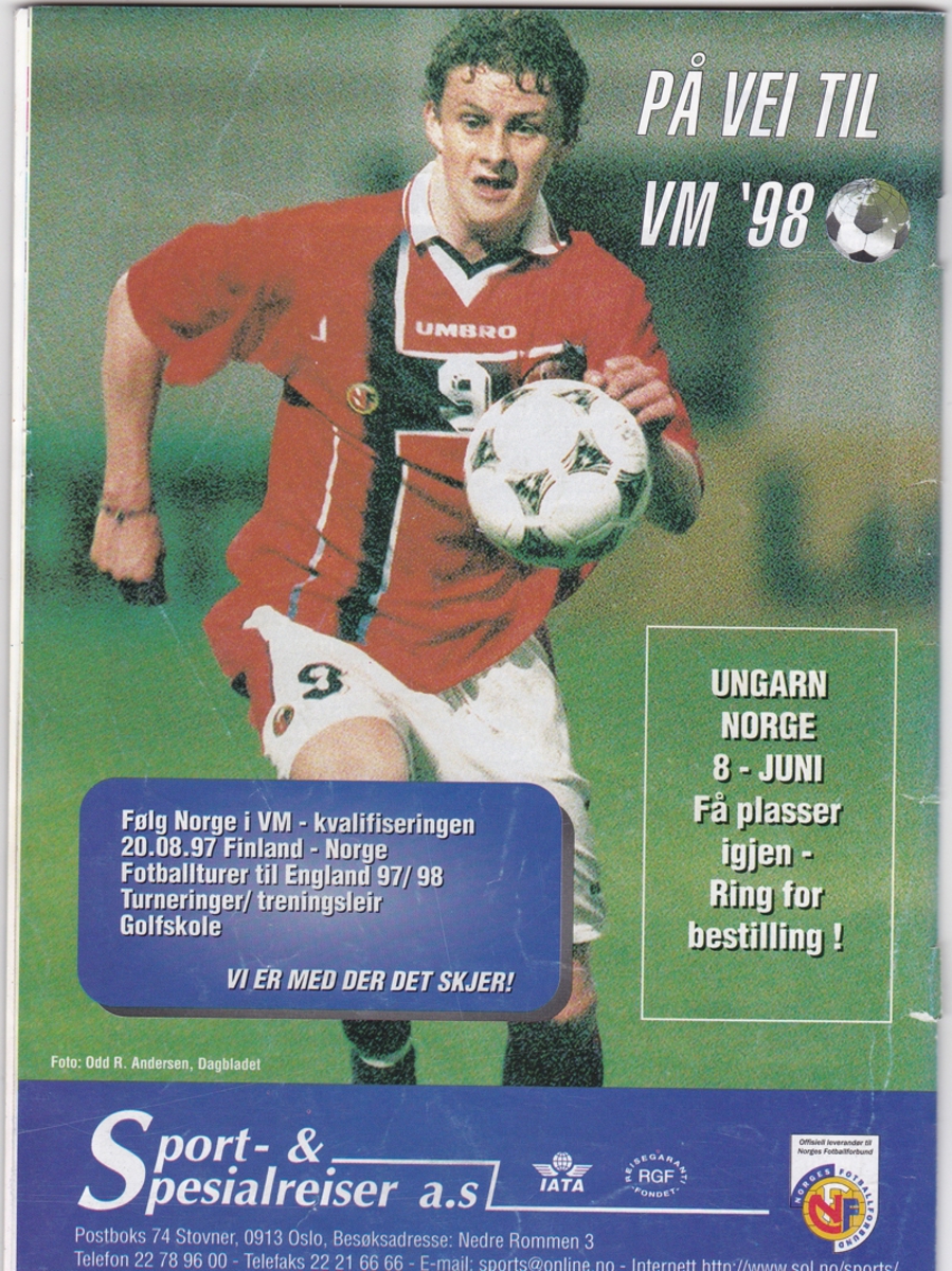 Kampprogram fra kampen Norge-Brasil på Ullevaal 30. mai 1997.