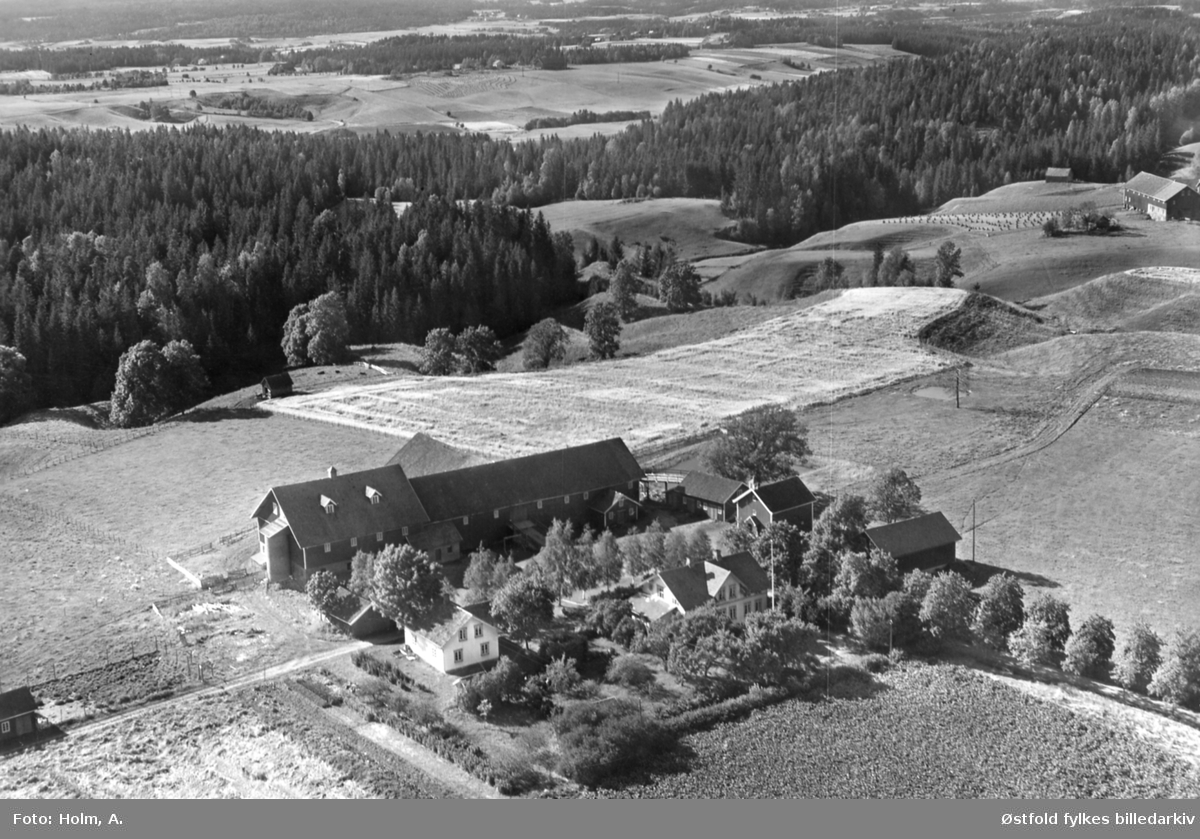 Gården Melby i Eidsberg, flyfoto 23. august 1956.
