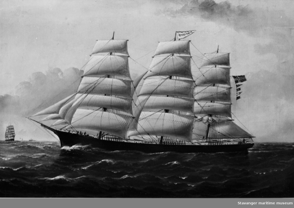 Avfotografert skipsportrett av fullrigger "Souverain", USA 1870.