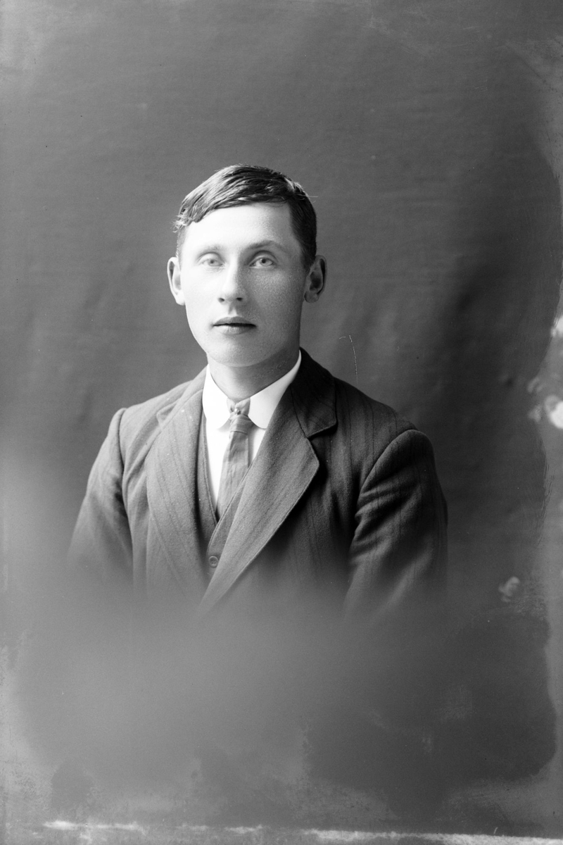 Studioportrett av ung mann i halvfigur.