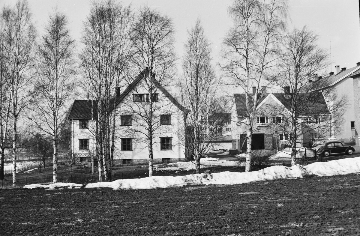 Til venstre: Glitre. Til høyre: Garasjebygning for Ekren. Fotograf Mühlbradt hadde atelier i 2. etasje. Leiret, Elverum.