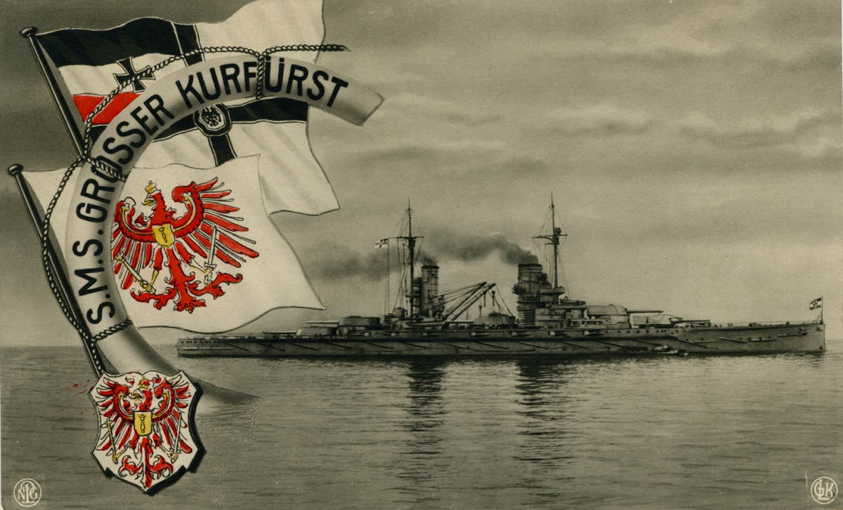 Det tyska slagskeppet GROSSER KURFÜRST. Vykort.
