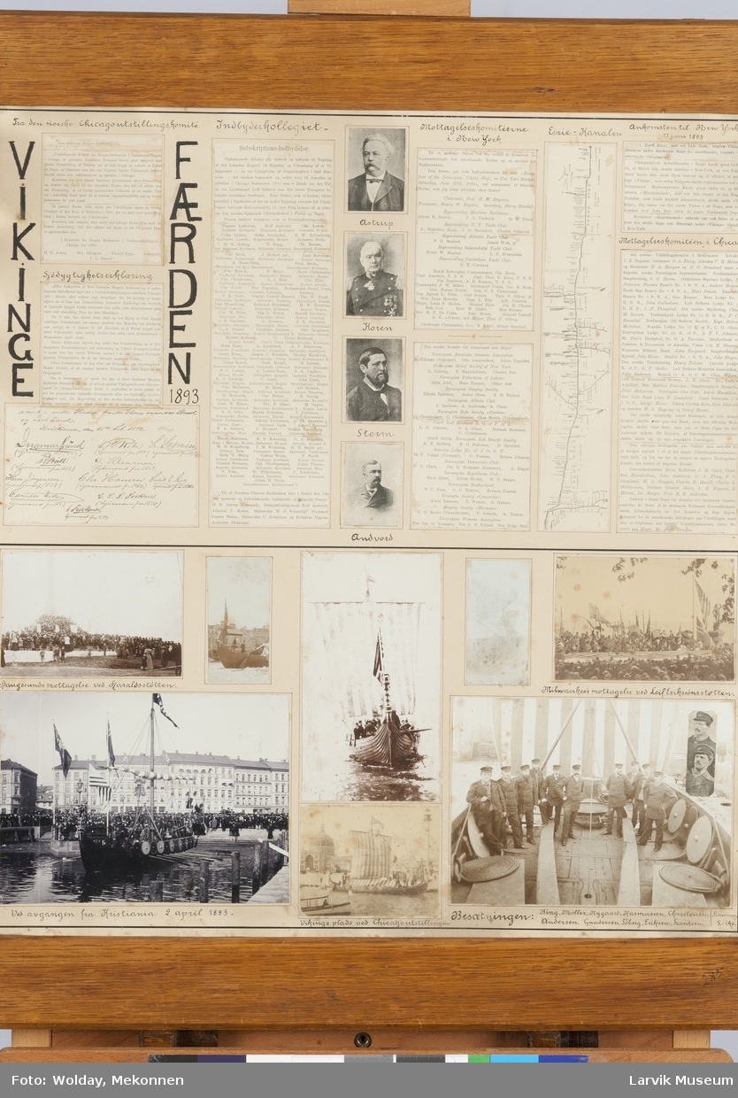 Kollage av bilder og tekst relatert til "Vikingefærden 1893"