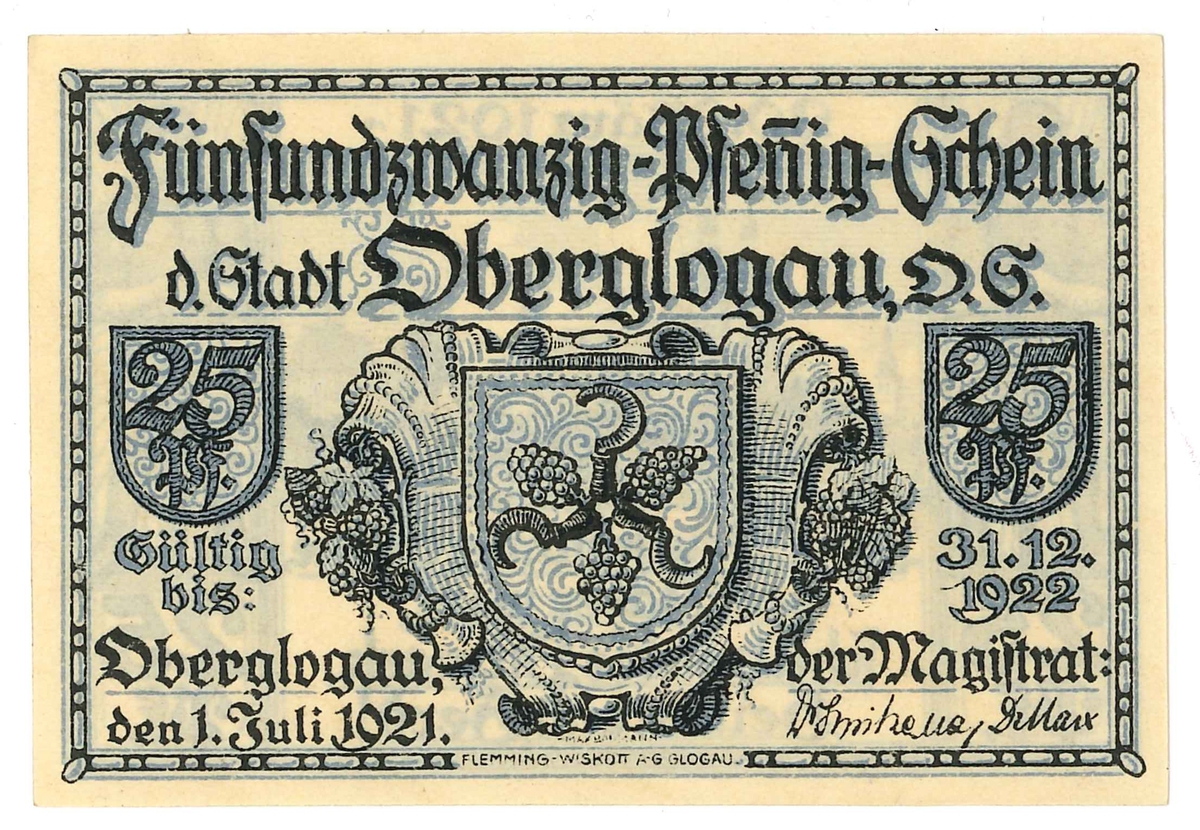 Sedel, 25 Pfennig, från år 1922.

Ingår i en samling sedlar, huvudsakligen från Tyskland.