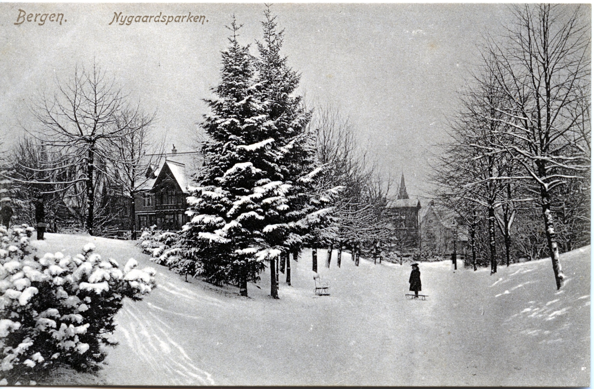 Vintermotiv fra Nygårdsparken i Bergen