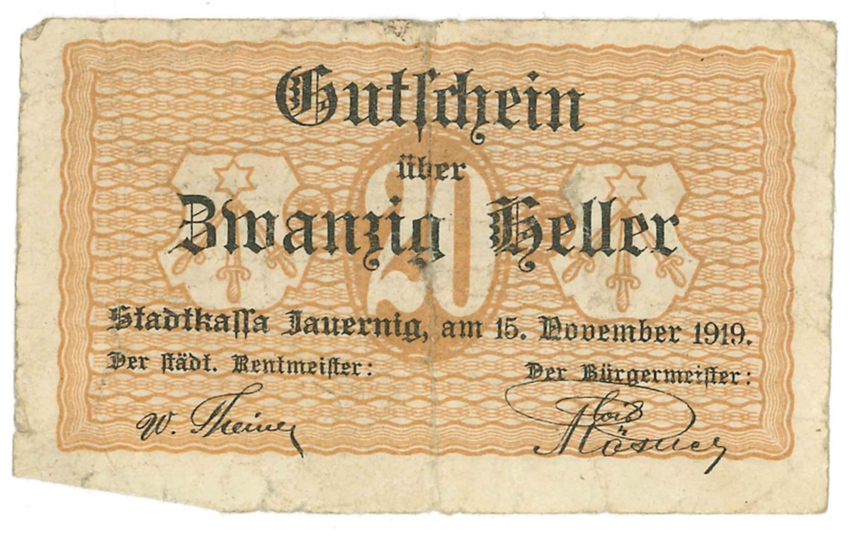 Sedel, 20 Heller, från år 1919.

Ingår i en samling sedlar, huvudsakligen från Tyskland.