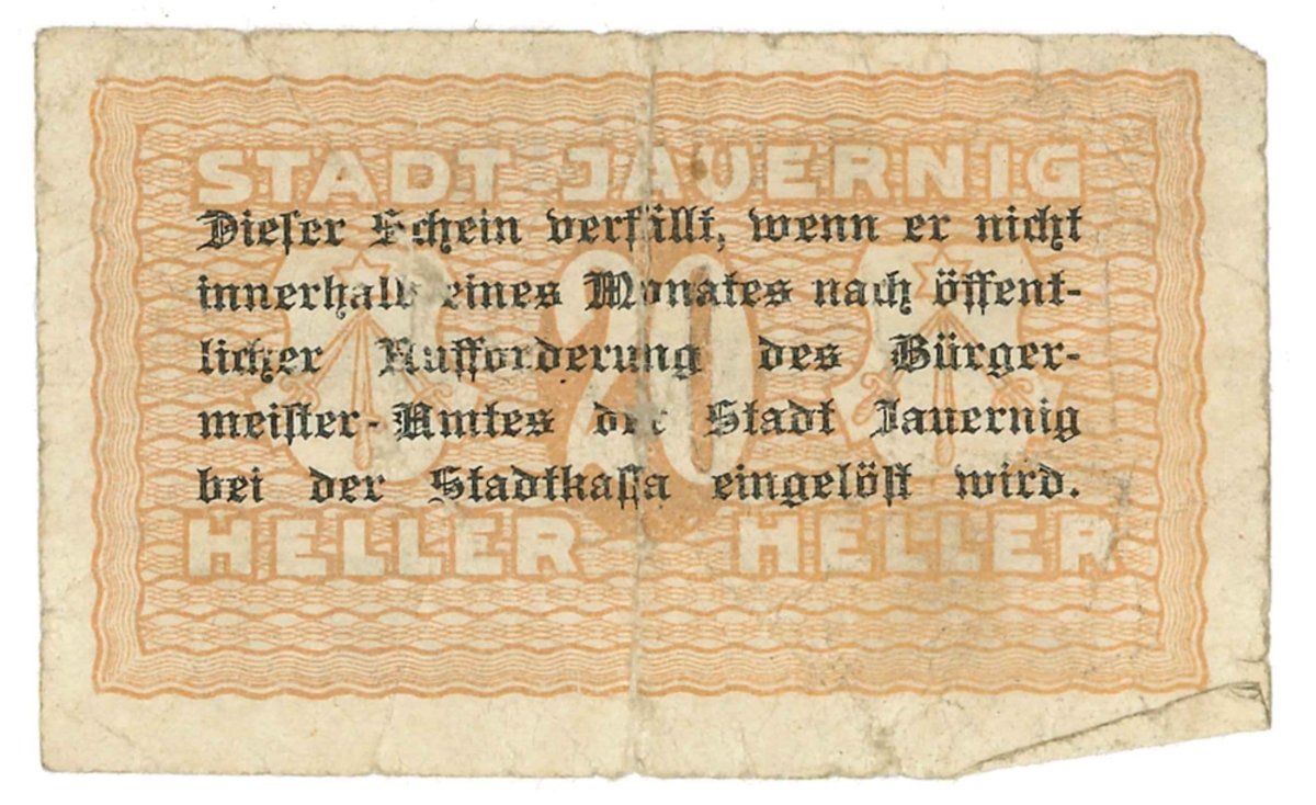 Sedel, 20 Heller, från år 1919.

Ingår i en samling sedlar, huvudsakligen från Tyskland.