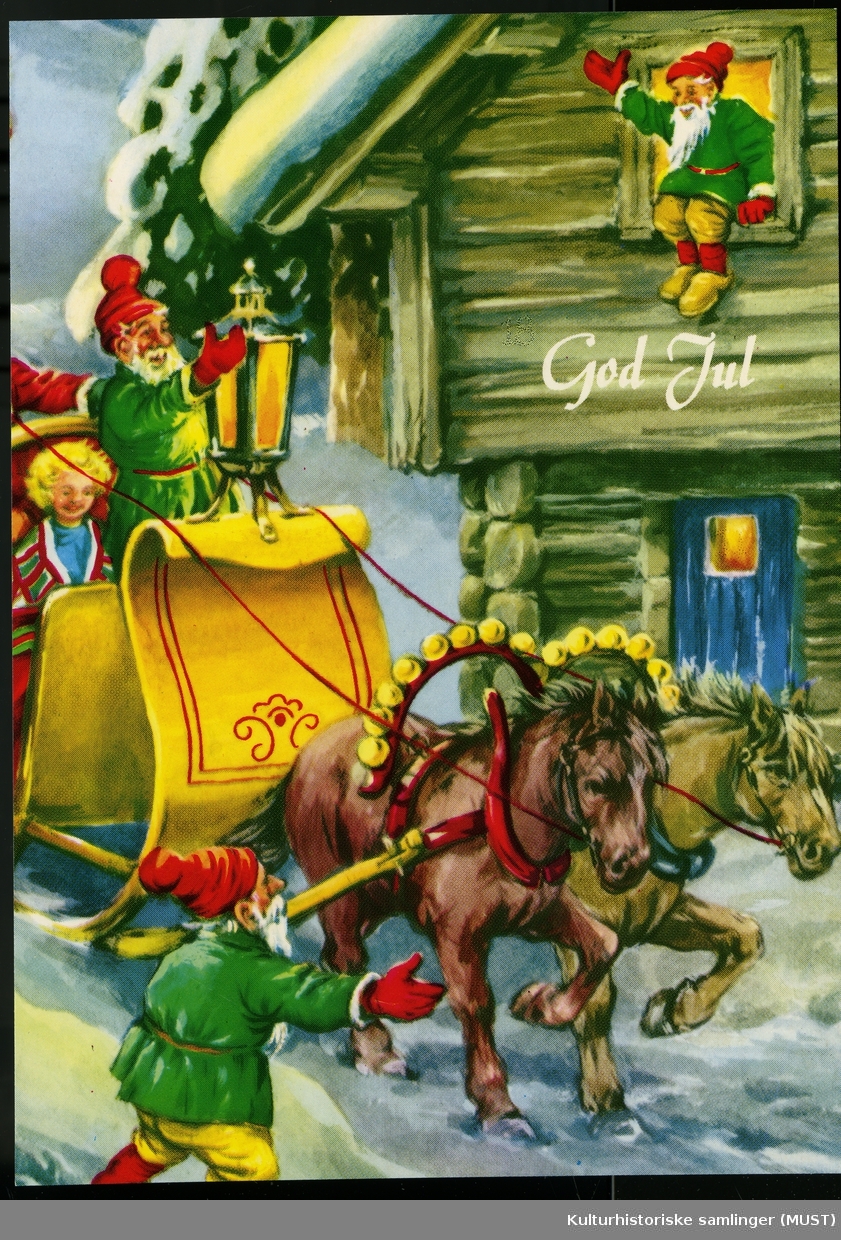 Jule og nyttårskort solgt fra Hustvedt.
Motiv av nisser
God jul