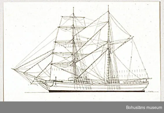 Montering/ram: Passepartout av tunn grå kartong; 55 x 66 cm, Skonerten Johan av Håknäs, byggd 1884. 220 bruttoton.
Övrig historik se UM72.26.001.