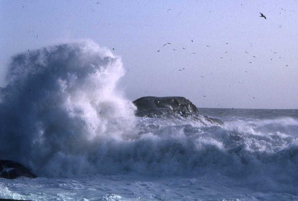 Sjøsprut, bølger og brenninger på utsiden av Jomfruland.