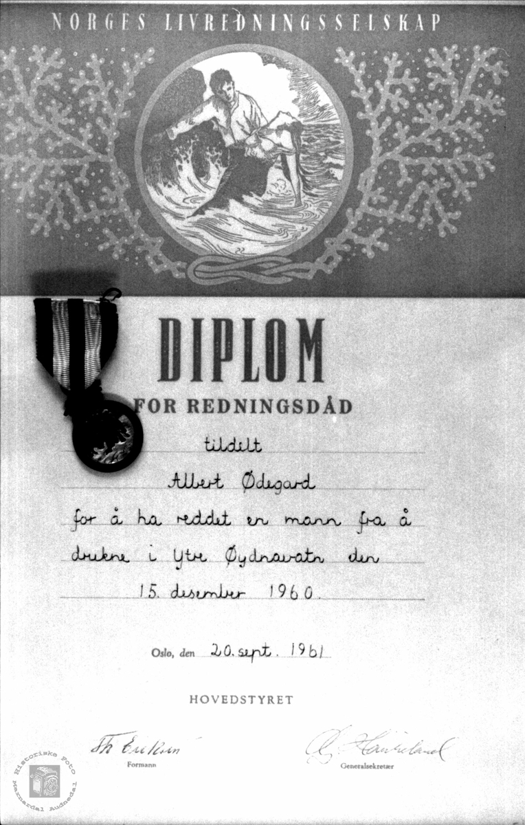 Diplom for redningsdåd
