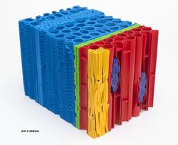 Plastmodell som viser strukturen i en vedkloss med ulike far