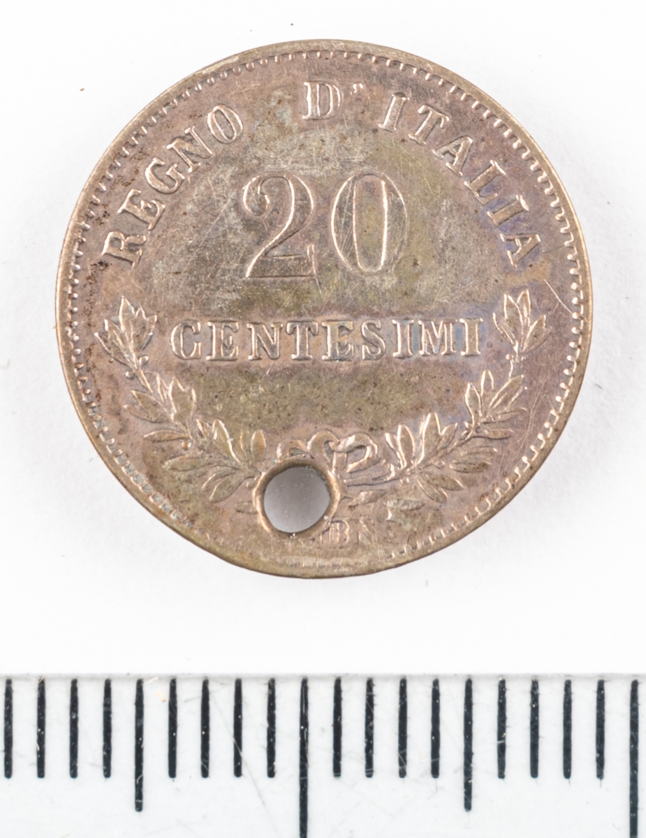 Mynt Italien 1863, 20 Centesimi.