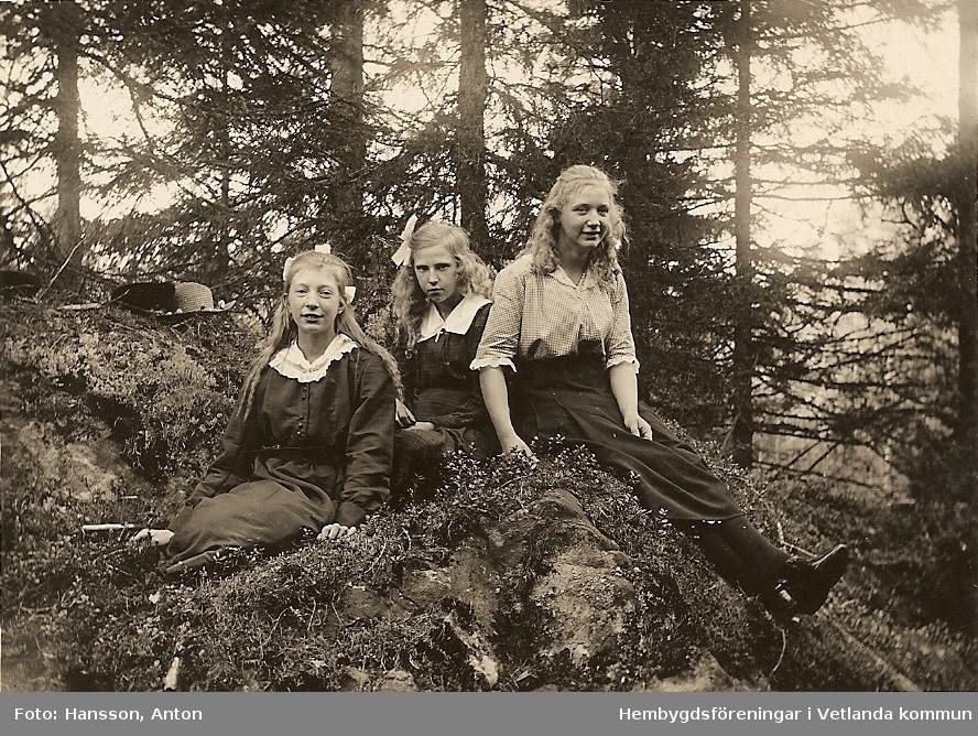 Tre flickor på en sten.
Fröderyds Hembygdsförening
