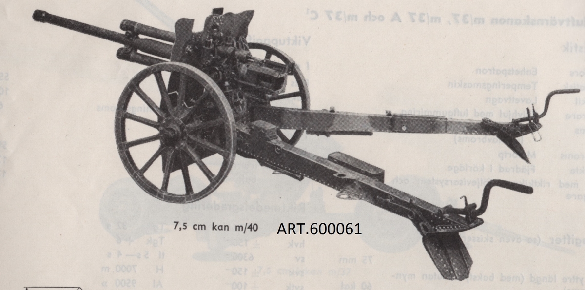 Under 1939-40 tillverkades denna kanon vid Bofors för Siam (för leverans 1939-40) och Argentina (för leverans 1940-41). De pjäser som inte hunnit levereras togs i beslag vilket blev 28 st m/S och 16 st m/A. Anpassningen till svensk standard bestod främst i byte av hjul. 1941 beställdes dessutom 20 ”egna”. Skillnaden de tre typerna blev små. Pjäsen kunde med egen ammunition nå 15 km men det beslöts att samma ammunition som till 7 cm kanon m/02 skulle användas. Pjäsen var halvautomatisk, dvs den stängde mekanismen själv vid laddning och öppnade mekanismen och kastade ut hylsan efter skottlossningen. Lavetten liknar den för 10,5 cm haubits m/40. Pjäsen fanns på en A3-division en kort tid vid finska gränsen, beteckningen ”m/02-40” förekom då. Drogs av 6 hästar.

VIKT		1 435 kg
ELDRÖR		7,5 cm, kil, mynningsbroms. 20sk/min
SKOTTVIDD/AM	Max 10,7 km för laddning 2(0, 1 och 2).Spränggranat 6,6 kg, granatkartesch, patronerad ammunition. Många granatvarianter genom åren, samma som för 7,5 cm kanon m/02.