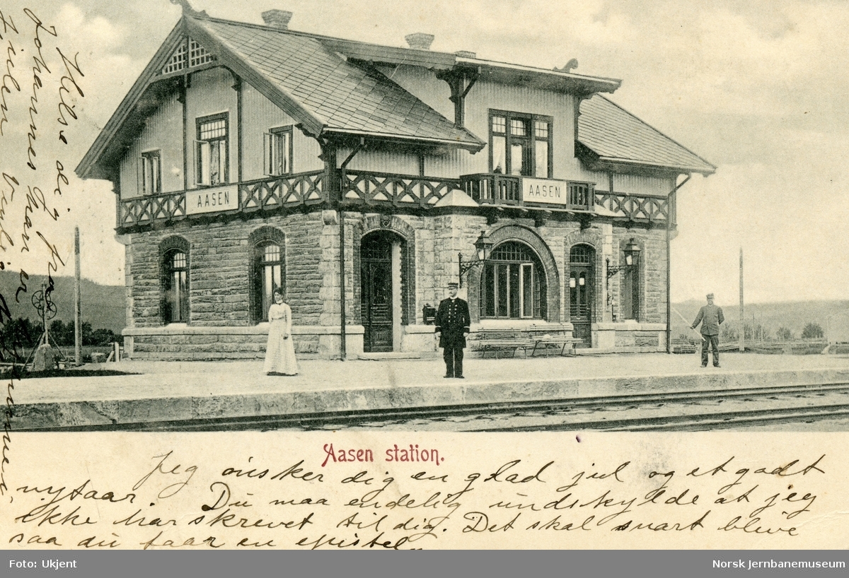 Åsen (Aasen) stasjon, trolig kort tid etter åpningen av strekningen Stjørdal-Levanger 29..1902