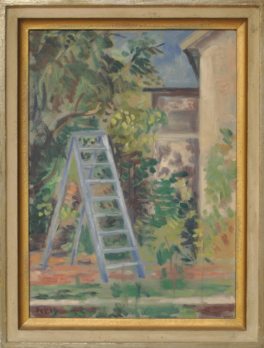 Målningens motiv avbildar trädgården i Arthur Percys hem i Vickleby på Öland.