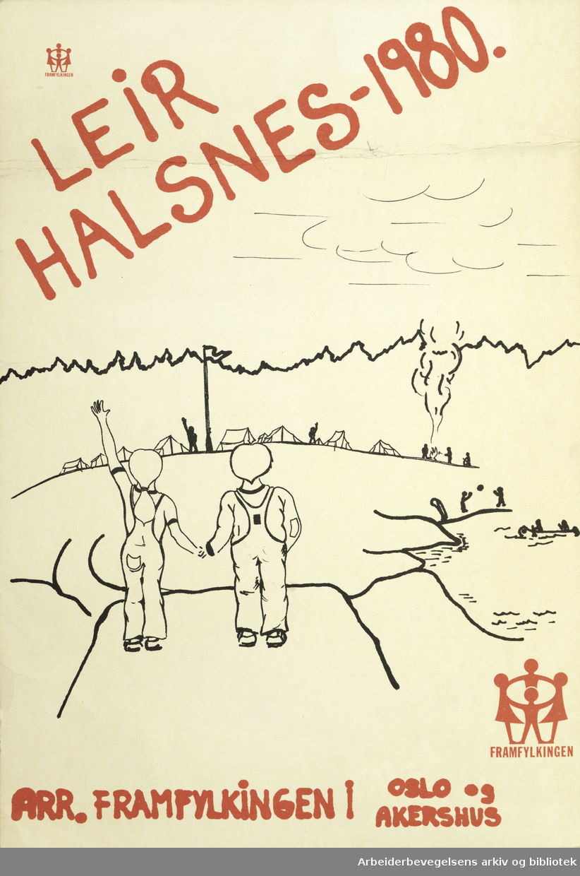 Plakat Framfylkingen. Leir Halsnes-1980. Arrangør Framfylkingen i Oslo og Akershus. Format: 43x30 cm
