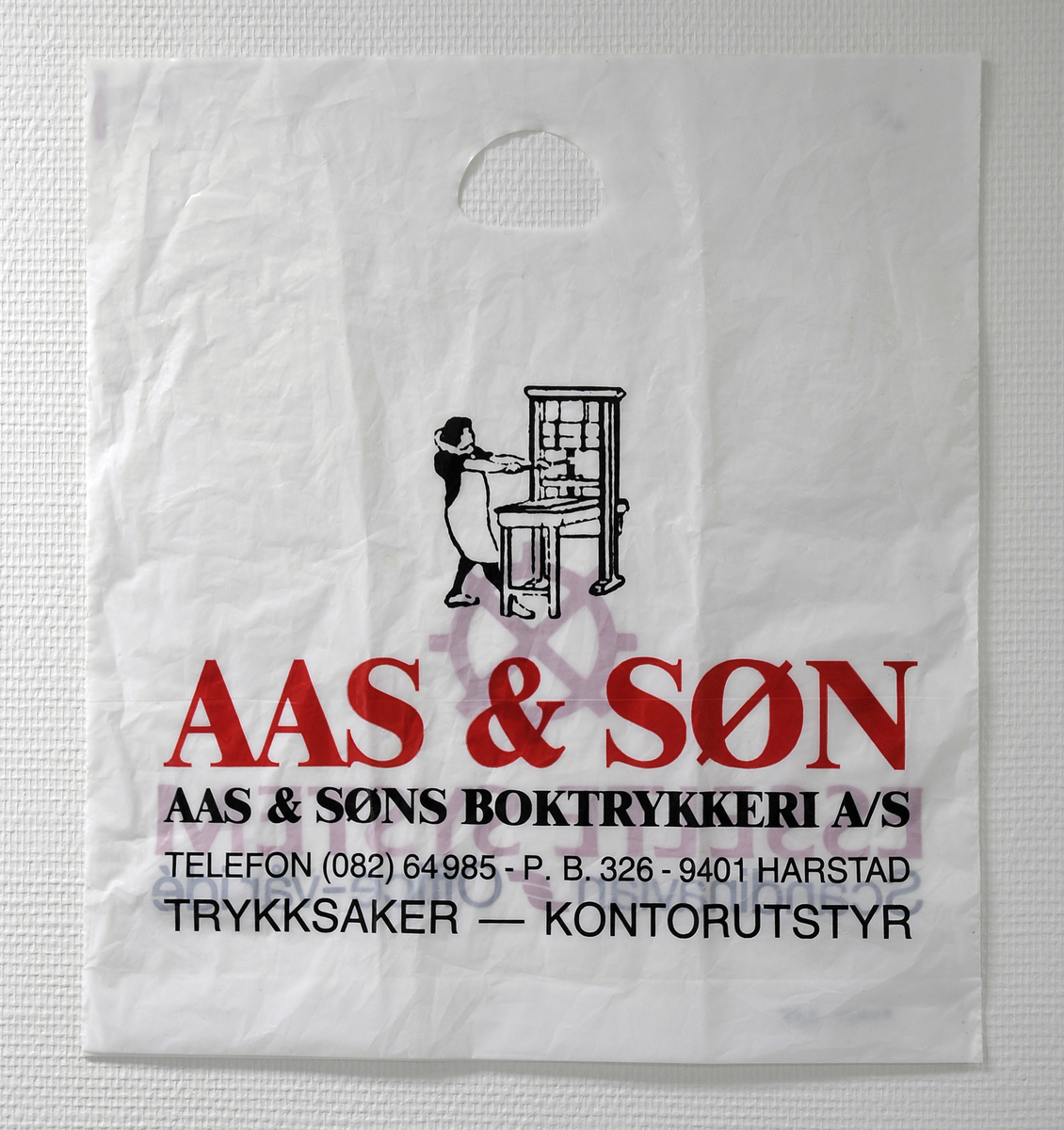 Plastpose fra Aas & søns boktrykkeri AS i Harstad