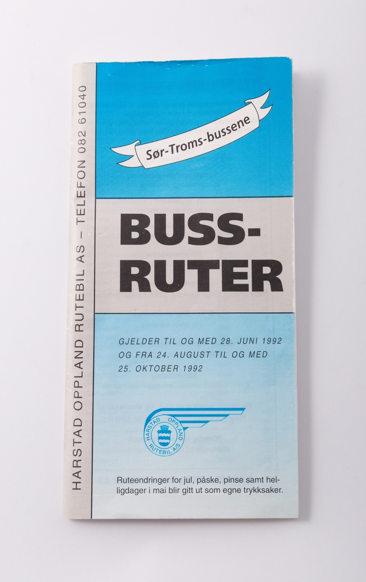 Rutehefte for Harstad Omeng Rutebil A/S (HORB) for 1992