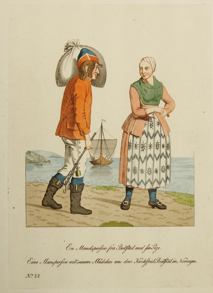 En Mandsperson fra Beitstad med sin Pige [Kobberstikk]