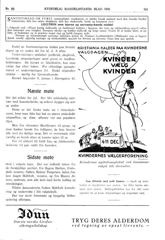 Faksimile fra OKHFs eget tidsskrift Kvindelig Handelsstands Blad fra 1922. (Foto/Photo)