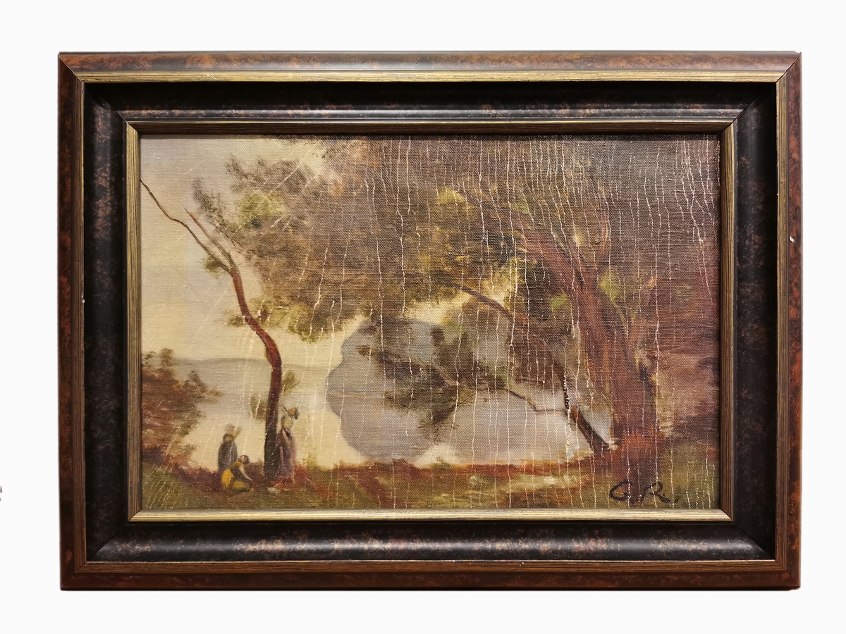 Motivet viser to kvinne rog et barn ved en innsjø. Motivet er en kopi av maleriet "Souvenir de Mortefontaine" ("Suvenir fra Mortefontaine") malt i 1864 av den franske landskapsmaleren Jean-Baptiste-Camille Corot (1796-1875). Maleriet tilhører Louvre museum.