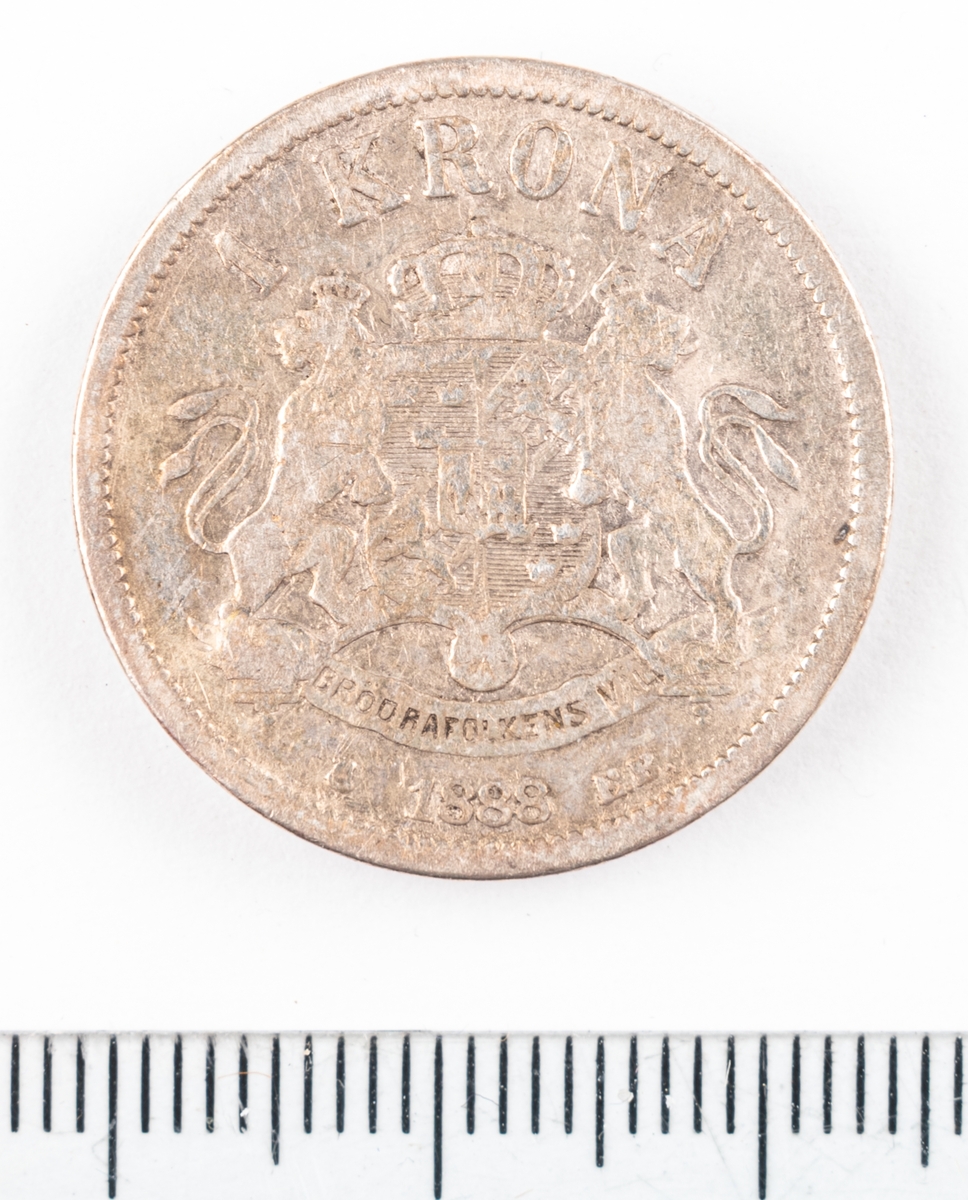 Mynt, Sverige, 1 krona, 1888.