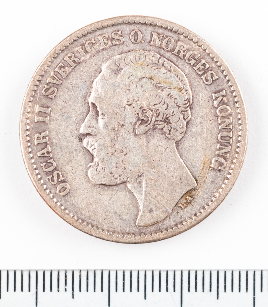Mynt, Sverige, 2 kronor, 1876.