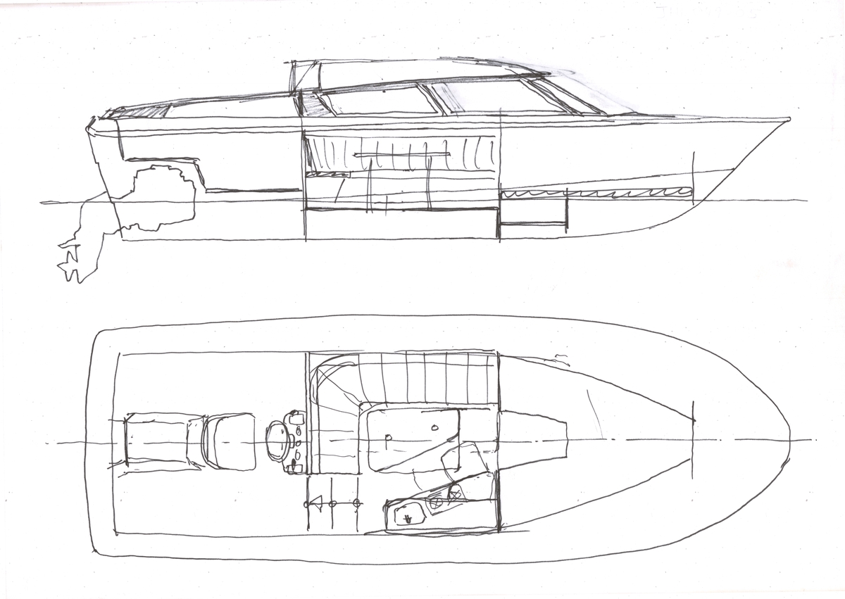 Selco 23. Passbåt. Sketch, layout. 55/75 tonn. 1:20