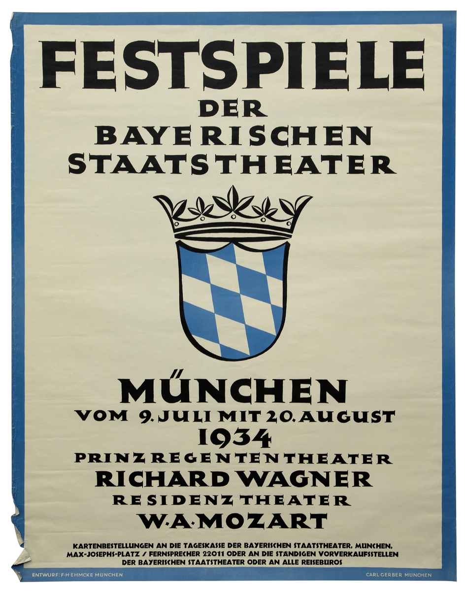 Fremstilling av et våpenskjold med blå og hvite ruter og krone over (det bayerske våpen).