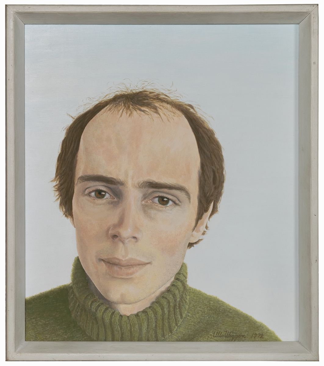 Akrylmålning, "Framför dig", av Ulla Wiggen, 1972. Porträtt av Peter Cornell.
