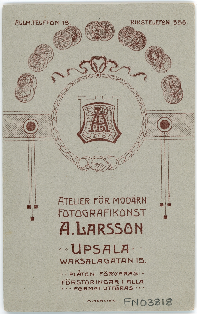 Kabinettsfotografi - man i uniform, Uppsala 1914