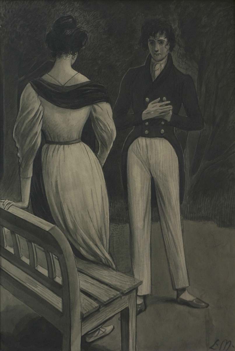 Cosette og Marius i Haven - Illustrasjon til V. Hugos "Les Misérables" [Tegning]