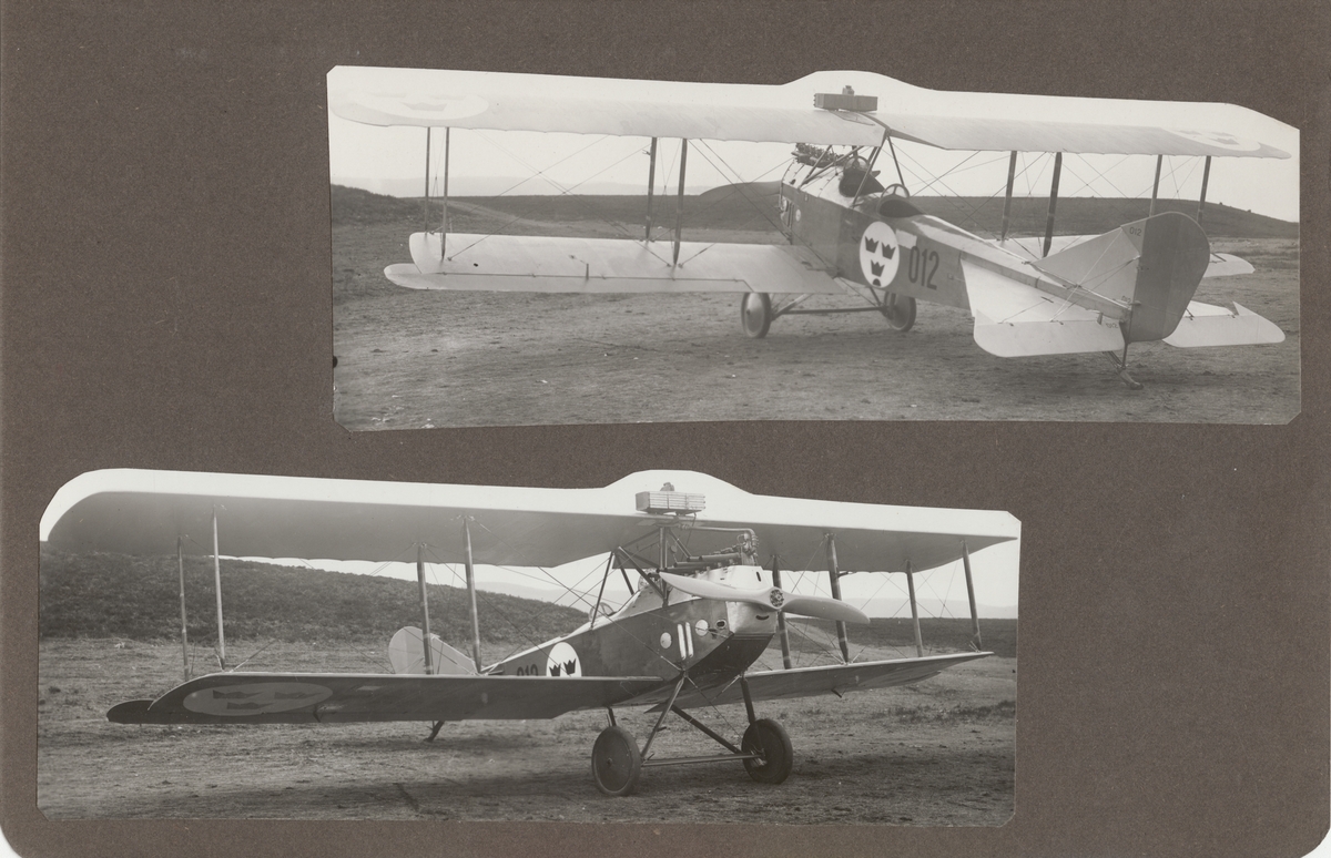 Flygplan Ö 2, Albatros B II nr 012 står på flygfältet på Ljungbyhed, omkring 1927-1932. Vy framifrån.