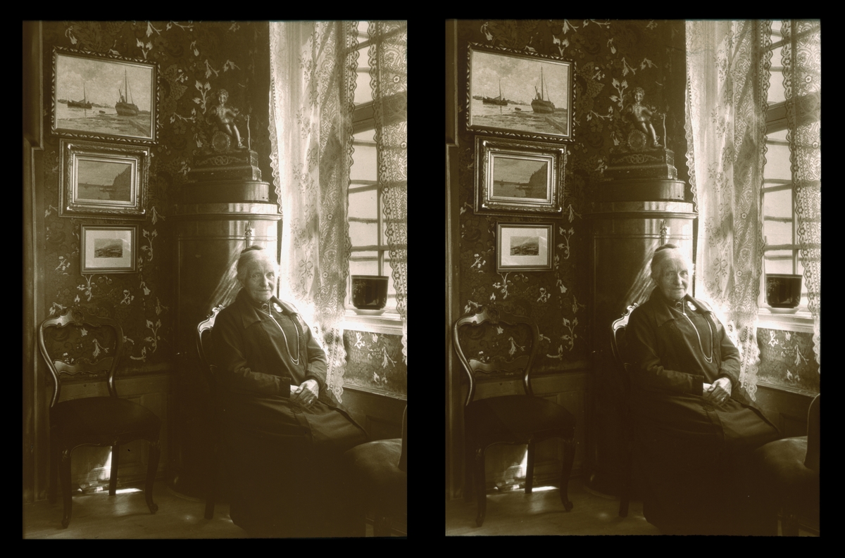 Lysekloster gods. Portrett av en aldrende nonne. Tilhører Arkitekt Hans Grendahls samling av stereobilder.