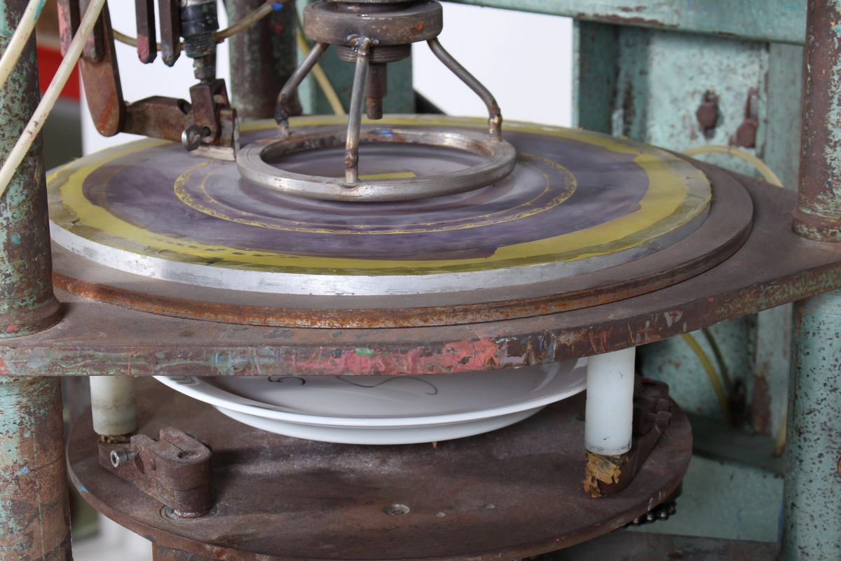 Trykkpresse for silketrykk på tallerker