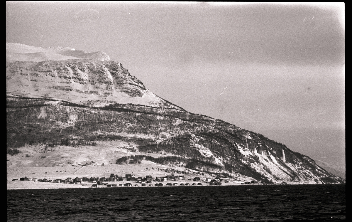 Bebyggelse på Sørrollnes, fotografert fra havet.